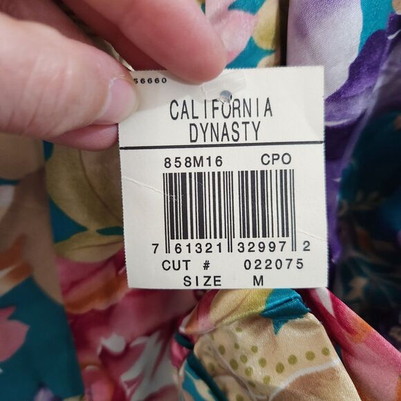 California Dynasty Vintage Floral Satin Robe Medium Boudoir Kimono Short Length - Picture 9 of 12